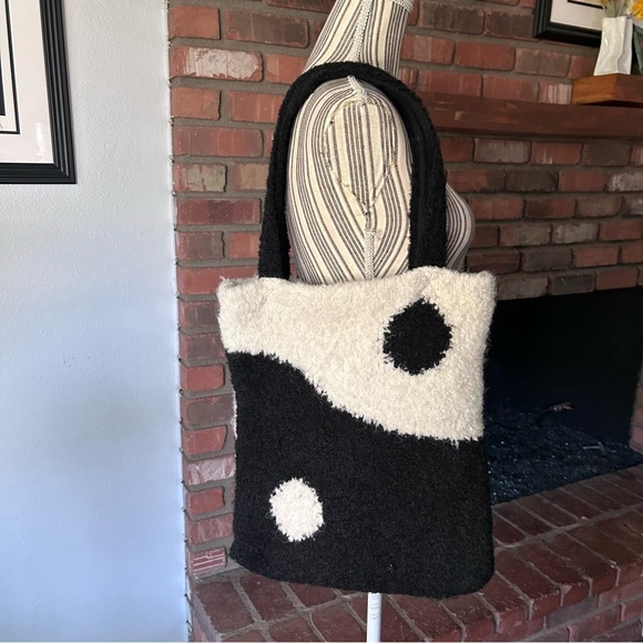 Free People Carry On Yin Yang Fuzzy Tote Bag in Black & White - Picture 3 of 6